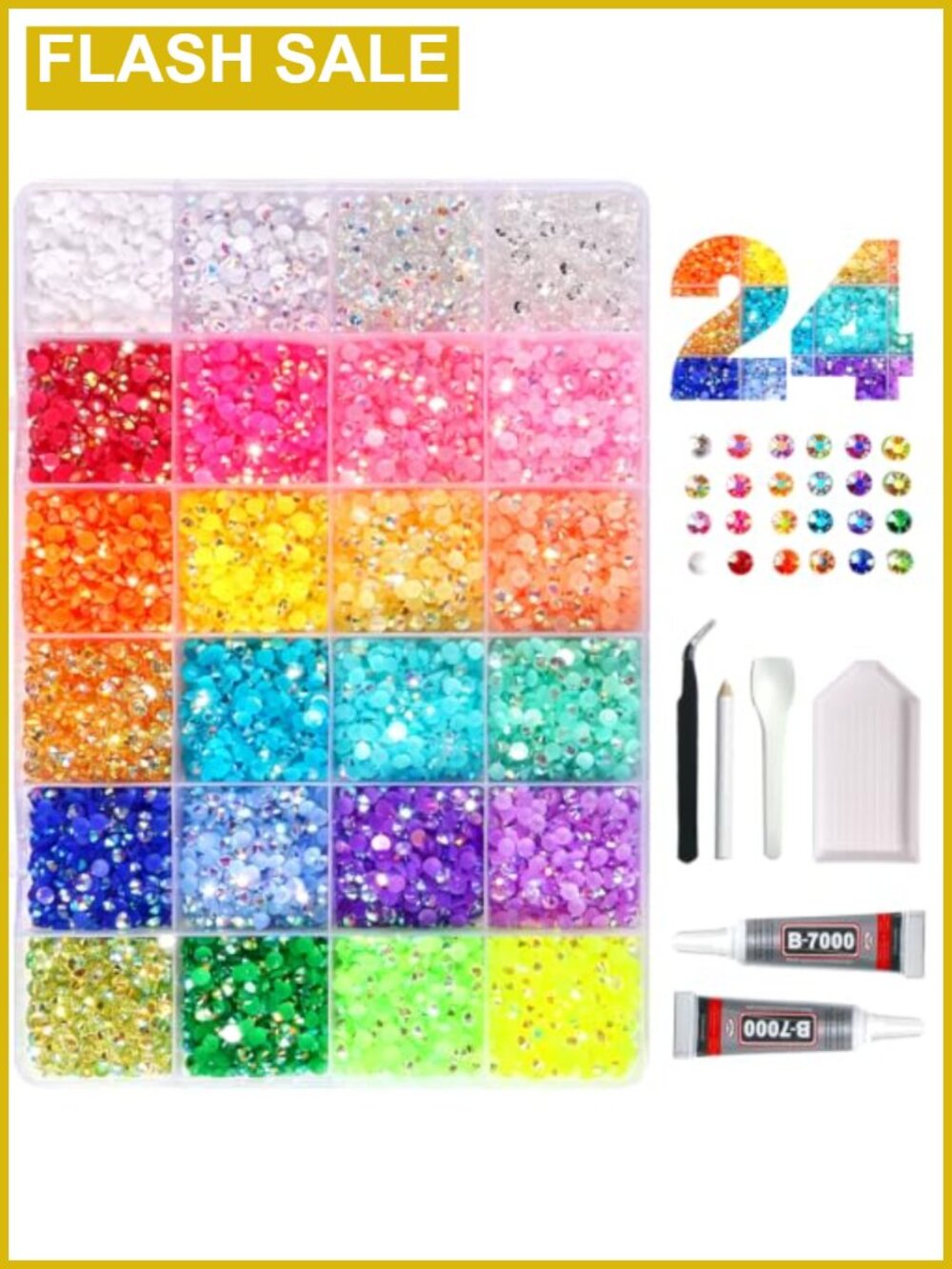 4mm Resin Jelly Rhinestones Bedazzling Kit 24 Shades Craft Glue Pickup Tools